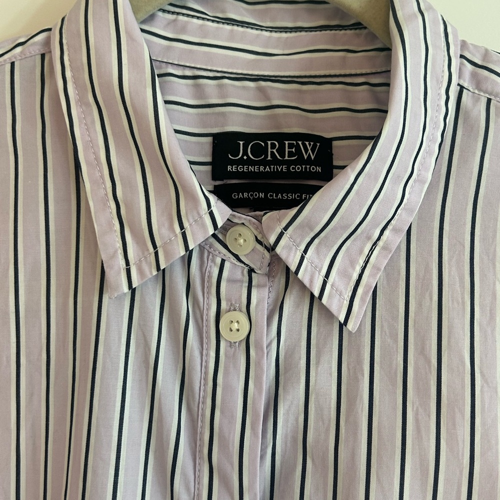 J. Crew Striped Button-Up Blouse Purple Stripe - Picture 2 of 3